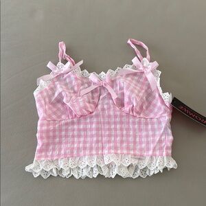 ROMWE Pink and White Gingham Crop Top